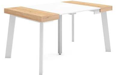 Skraut Home | Ausziehbarertisch | Multifunktionaler ausziehbarer | 140 | Für 6 Gäste | Hölzerne Beine | Moderner Stil | Eiche und weiß