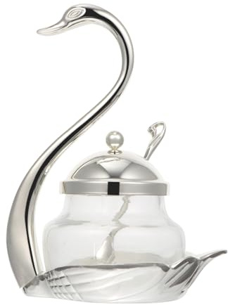 Zerodeko Condimentador De Sal Swan Rack De Vidrio y Aleación De Zinc, Con Cuchara Para Servir, Tamaño Pequeño, Multifuncional, Para Cocina y Comedor, Tarro Decorativo