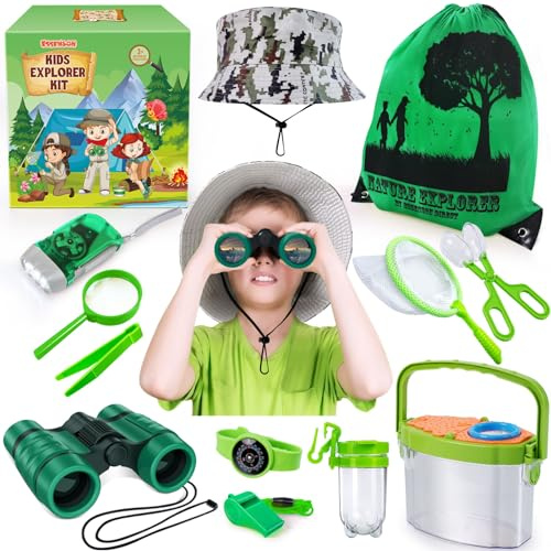 essenson Forscherset für Kinder - Fernglas für Kinder, Entdecker Set Outdoor Spielzeug Kinder für Camping, Naturerkundungen und Abenteuer