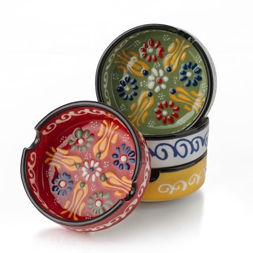 Ceramic Ashtray, Hand-Painted Smokeless Asthray Indoor, Handmade Cigar Ashtray Set of 4, Multicolor Smokeless Ashtray, Decorative Outdoor Ashtray (Sultan Garden)