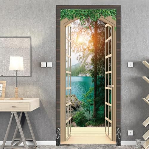 Türtapete Selbstklebend 95x215 Seeblick Türaufkleber 3D Türposter Natur Fototapete Türfolie Türklebefolie Wasserdichte für Türwand Dekoration Tapete a4927