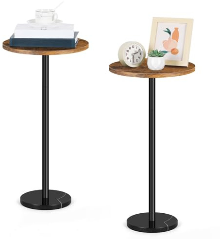 smusei 2 Pack Kleiner Beistelltisch Rund, Beistelltisch Schwarz, Kleiner Runder Tisch mit Marmorsockel für Wohnzimmer Schlafzimmer