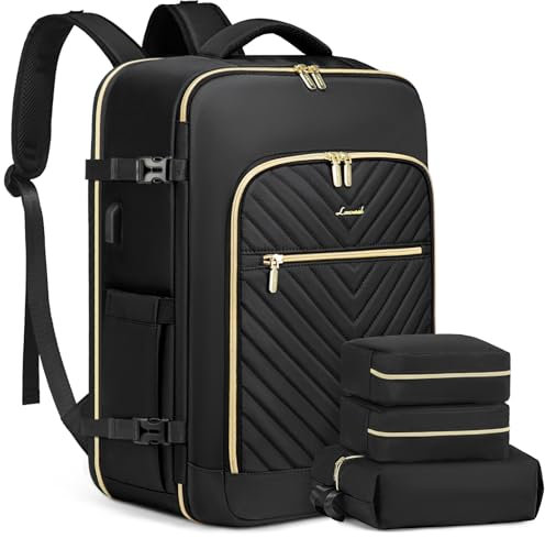 LOVEVOOK Travel Backpack Cabin Size for Women Large 17 inch Laptop Rucksack for Plane Hand Luggage Waterproof Weekend Overnight Carry On Bag for Ladies 40L Maternity Hospital Bag Black