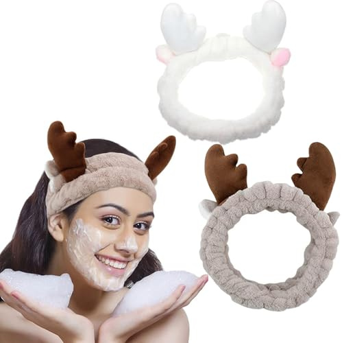 2 Stück Haarband Kosmetik, Coral Fleece Makeup Haarbänder Elastic, Cosmetic Stirnband Breitkrempe Korallenvlies Waschen Gesicht Kopfwickel Für Dusche Hautpflege Make-Up Sport(Weiß+Kaffee)