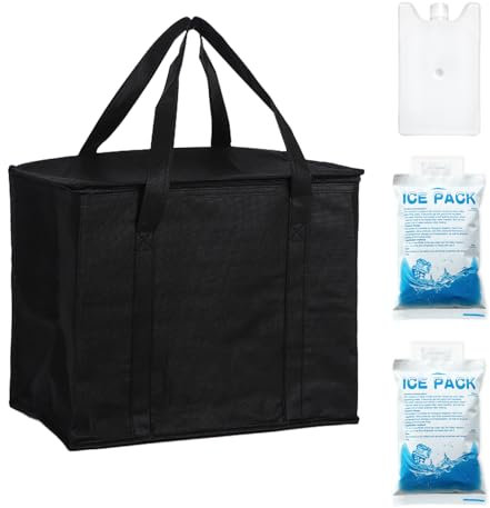 35L Kühltasche Faltbar, Wiederverwendbare Thermotasche, Picknicktasche, Lunch Tasche mit 2 Eisbeutel und 1 Kleine Kühlakkus für Strand/Picknick/Outdoor