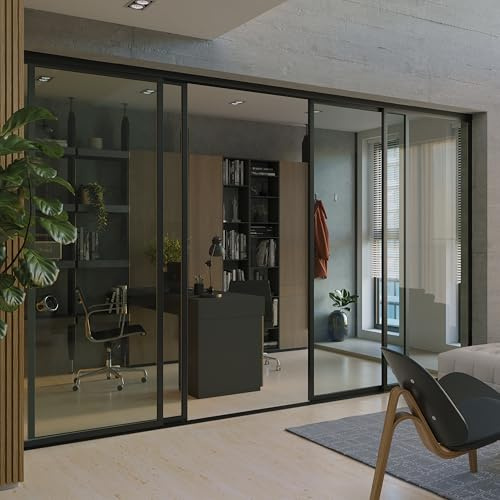 Doors 55 Glass Room Divider Panel and Partition Wall, 4 Panel Room Divider - Perfect Wall Divider for Room Separation & Partition Room Dividers (Clear Glass, 96x96)