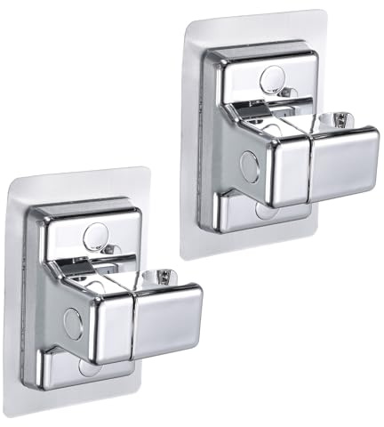 sourcing map Lot de 2 supports de pommeau de douche à forte adhérence, réglables sans perçage, clips de pommeau de douche (carré, argenté)