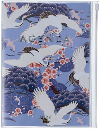 MARK'S 2025/26 Taschenkalender, A5 Japan, Birds, Purple: Von September 2025 bis Dezember 2026