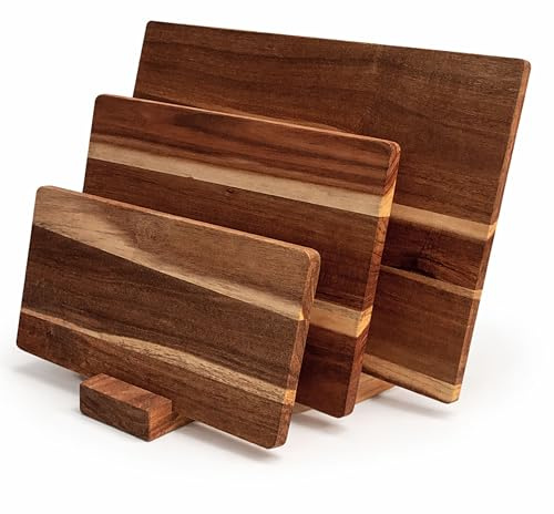 Juwele Akazienholz Schneidebretter mit Saftrille -Moderne Schneiderbrett 3er Set - Vielseitig Einsetzbar für Küche & als Servierplatten(43x30, 30x25, 30x17cm)1,5cm dick - Schneidebrett Holz
