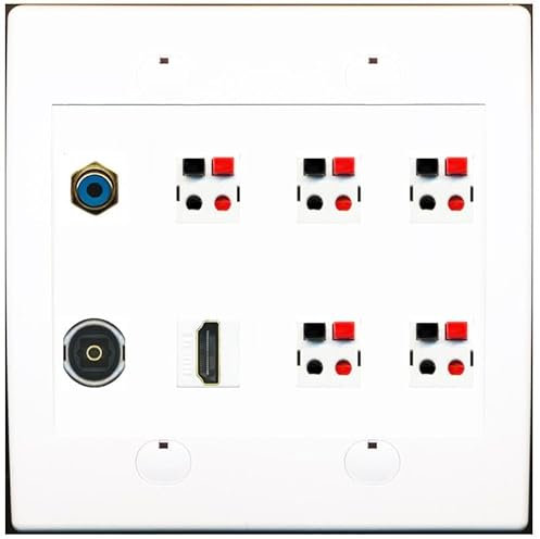 Placa de pared para altavoz estilo 5.1 con 2 conectores HDMI TOSLINK RCA de 1 puerto, plano, 2 bandas [blanco]