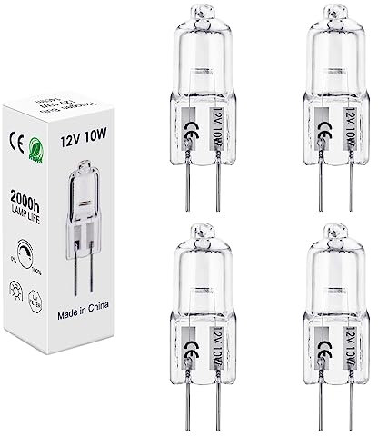 BROTOU 4 Pezzi lampadina G4 12v 10w, Alogena Bispina 12V 10W 2700K, Bianco Caldo Dimmerabile G4 Luce per Forno,lampadario,Applique,Salone,il camper,Camera,Bagno Lampadine Alogena