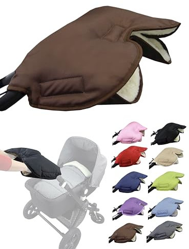 BAMBINIWELT Handmuff mit Lammwolle – warmer Handwärmer für Kinderwagen, Buggy & Radanhänger – wasserfest, winddicht & waschbar – Universalgröße, ideal für Winterspaziergänge, Farbe: braun