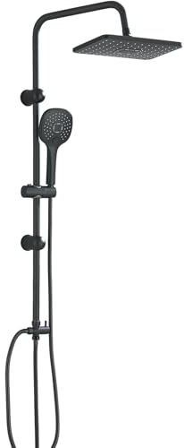 HUAHOMDY Duschsystem ohne Armatur Schwarz Regendusche Duschsystem Duschset ohne Armatur mit 29 * 19 cm Regendusche Duschkopf und 3 Strahlarten Handbrause 99cm Höhe nicht einstellbar