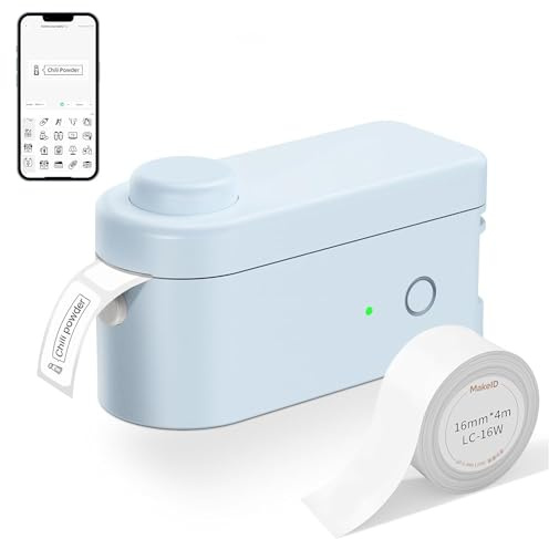Makeid L1-C Etikettendrucker, Etikettiergerät Selbstklebend Beschriftungsgerät Bluetooth Tragbarer Labeldrucker Mini Label Printer für Zuhause & Büro, Druckgröße 9-16 mm 31mm/s