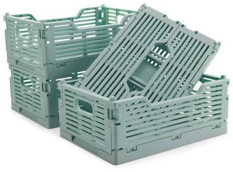 Vivikivi 4 Stück Klappbox, Kunststoff Klappkiste Aufbewahrungskorb, Stapelbar Faltbarer Aufbewahrungsbox Kisten Aufbewahrung für Haus Klassenzimmer Büro Küche Schlafzimmer (22x15x9cm, Blau)