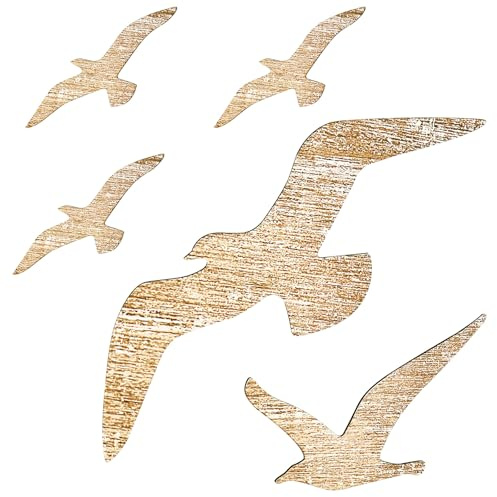 bssmmai Möwen Wanddeko 5er-Set, Maritime Holzoptik Vögel Seemöwen Wanddekoration Maritime Deko für Wohnzimmer, Schlafzimmer, Badezimmer, Flur, Ferienhaus, Blau (Holzfarbe)