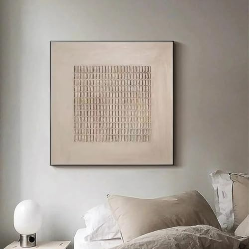 BMGKYAGL Grand tableau minimaliste 3D beige, art mural texturé beige, peinture en plâtre neutre, style Wabi Sabi et bohème, 65 x 65 cm, sans cadre