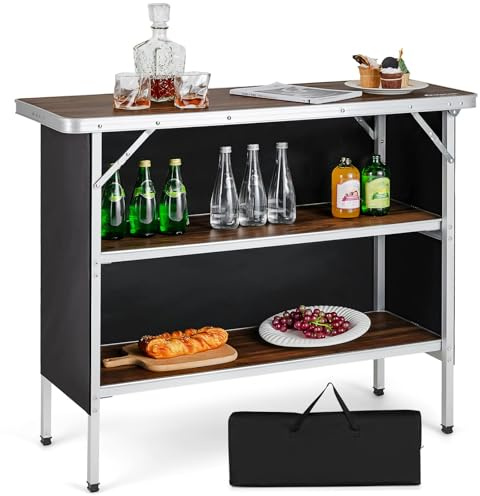 FANTASK Campingküche faltbar, tragbarer Camping Faltschrank mit 2-stöckigen Regalen & Tragetasche, Campingschrank aus Aluminium für Partys, Picknick & Grillen, 110 x 38 x 88 cm (Kaffee)