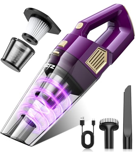 ZJZJ Handheld Vacuum Cordless, 15000PA Powerful Suction Hand Held Car Vacuum Cleaner Rechargeable with Multi-Nozzles & Washable Filters, High Power Lightweight Hand Vacuum for Home, Pet, Car, Office