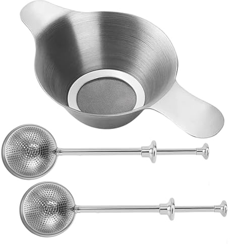 2 Stainless Steel Flour Sifters and 1 Tea Strainer, Flour Shaker and Powder Shaker for Baking, Sugar Shaker for Desserts, Flour Duster for Bread, Sifter for Spices, Tea Sifter for Loose Leaf Tea
