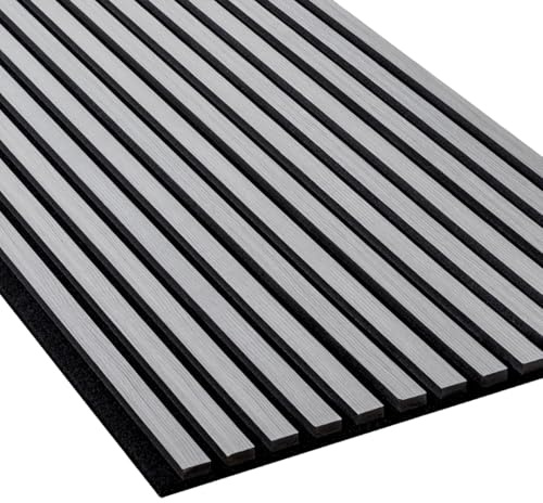 Wallface Panneau acoustique mural décoratif - Lamelles bois 3D pour mur, absorption phonique, tasseau bois mural, 240 x 56,5 cm, décoration intérieure, frêne gris
