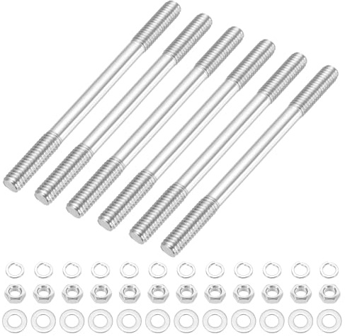 sourcing map Lot de 6 vis à goujons à double extrémité M6 x 85 mm, en acier inoxydable 304 à double filetage avec rondelle d'écrou pour l'entretien de la maison, ancrage structurel, vis de fixation