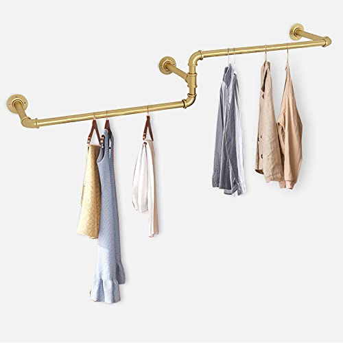 TTISJHK Kleiderstange Wandmontage 180cm Gold, Industrial Kleiderstange aus Carbonstahl, Garderobenstange Metall Rohr Modern für Schlafzimmer, Flur, Geschäft & Boutique