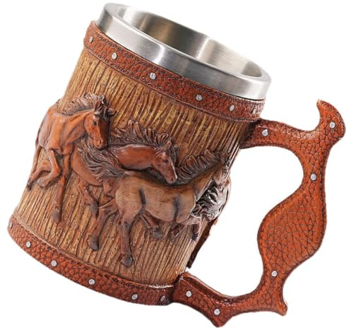 jojofuny Chope Bière Viking Créative Résine Capacité Importante Motif Cheval Tasse Eau Antidérapante pour Bière et Boissons Diverses Décoration Bar Vintage