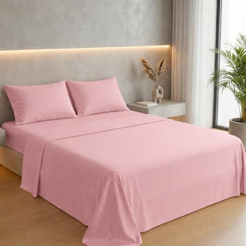 Ruggeri - Completo Letto - 100% Morbida Microfibra di Alta Qualità | 2 Federe + 1 Lenzuolo con Angoli + 1 Lenzuolo Sopra - Collezione Shiny Day (Rosa)
