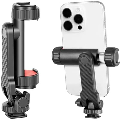 Tripod Phone Mount with Dual Cold Shoe for Mic Light Mobile Phone Holder | Mobile Phone Holder, Dual Cold Shoe for LED Light & Mic, Universal Clamp Adapter for Vlogging Live Streaming Video
