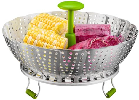 Dampfkorb, faltbares Edelstahl-Kochgeschirr, Dampfkörbe zum Kochen mit einziehbarem Griff, für Zuhause, Küche, Kochen, Lebensmittel, Reis, Brötchen