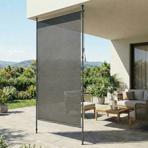 LIFERUN HDPE Klemmmarkise Senkrechtmarkise Außen 120×310cm, Balkon Sichtschutz ohne Bohren, ausziehbare Seitenmarkise, Sonnenschutz Windschutz Wasserfest,für Balkon Garten Terrasse,Grau,2 PCS Stangen