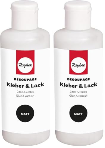 Rayher Decoupage Kleber & Lack, matt, Flasche 80 ml, Papierkleber, für Decoupagepapiere, Collagen, Mixed-Media Technik, transparenter Kleber und Schutzlack in einem, 35103000 (Packung mit 2)