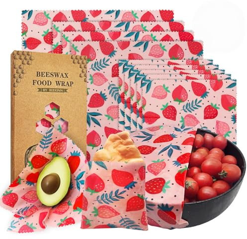 Rusokufo Set 9 Panni Cera D’Api Riutilizzabili Cotone Bio (1L 3M 5S), Soluzione Pratica E Resistente Per Conservazione, Uso Per Frutta Pane E Snack, Facile Uso Quotidiano, Buon Rapporto Qualità Prezzo
