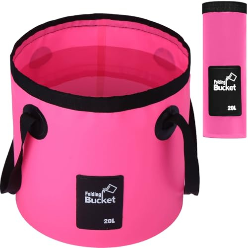 NWDEY Collapsible Bucket, Portable Folding Water Bucket with Reinforced Handle, High-Strength PVC Waterproof Fabric for Camping, Hiking, Fishing, Car Washing and Gardening (Rose Red, 12)