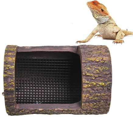 Geckomatskål Trädstubbeformad Rymningssäker Foderbehållare | Harts Reptilskål för Ödlor, Grodor, Kameleonter, Eremitkräftor, Sköldpaddor och
