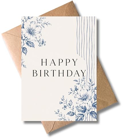 WBdesignz moderne Geburtstagskarte Blumen mit Umschlag - Süße elegante florale Happy Birthday Karte - Vintage Geburtstag Blumenkarte - Gratulation Glückwunsch für Frauen Freundin Kollegin (DIN A6)