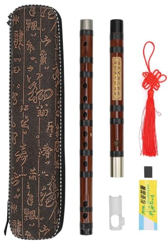 Omquot Professional Bamboo Wind Flute Set with Chinese Poems Engraving for Beginners 2 Section Wind Instrument Kit