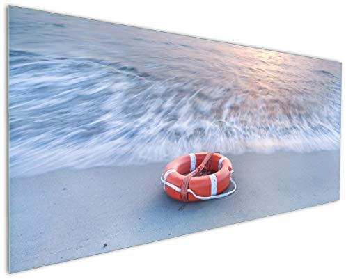 Wallario Küchenrückwand aus Glas 125 x 50 cm, Motiv: Rettungsring am Strand bei Sonnenuntergang | Spritzschutz abwischbar & pflegeleicht