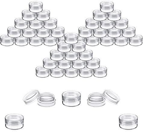 Houseables Sample Containers, Lip Balm Containers, Sample Jars, Mini Jars with Lids, Small, Empty, Makeup, Powder, Gloss, Cosmetic, Tiny, Chapstick, Dab, Wax, Scrub, Little, Clear Plastic 3 Gram, 50PK