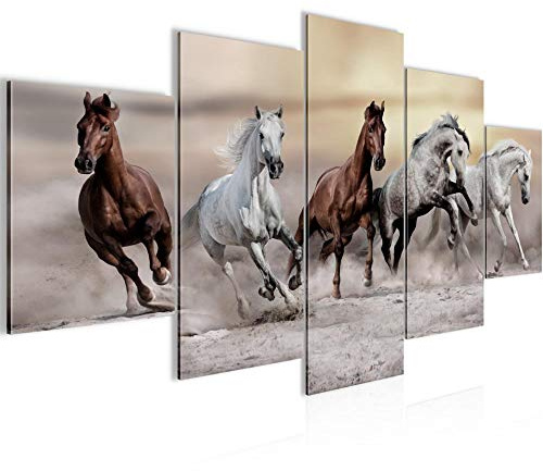 Runa Art - Bilder Pferde 200 x 100 cm 5 Teilig XXL Wanddekoration Design Braun 014151a