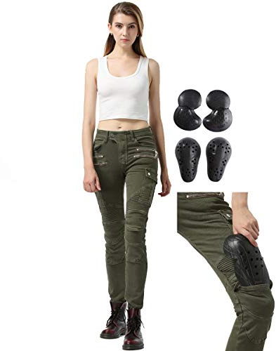 Takuey Motorcycle Riding Jeans for Women Biker Motocross Racing Cycling Protective Pants (26, Army Green)