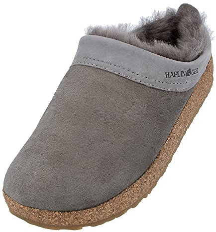 HAFLINGER Lammfellclog Snowbird Filzpantoffel Hausschuh Grau (Anthrazit 4), Gr 39