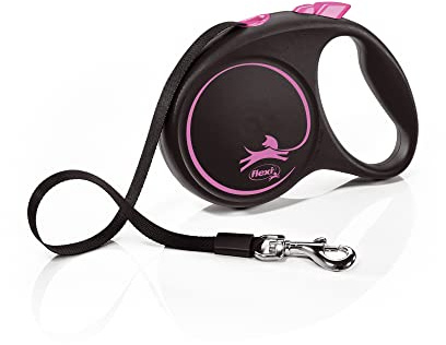 flexi® Black Design M Gurt 5 m schwarz/pink, Roll-Leine für Hunde bis 25 kg