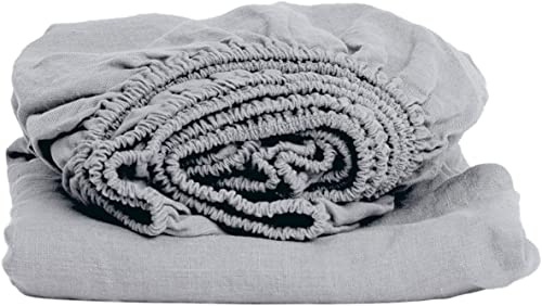 My Linen Home Lenzuolo con Angoli in Lino Lavato (100% Stonewashed) in Grigio chiaro, 140x200x20 cm I Orlo Elastico Continuo I Ipoallergenico, Termoregolazione e Traspirabilità, Delicato e Morbido