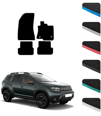 GCM - Car Floor Mats for Dacia Duster 2024 to Present Full Coverage Floor Protection - Anti Slip & Fit Car Mat with Clips Easy to Clean Car Carpet for All-Weather- Blue Edging, Carpet