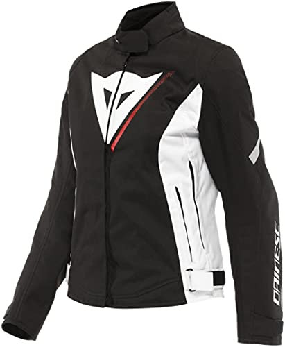 Dainese Veloce Lady D-Dry Jacket, Motorradjacke Ganzjährig Wasserdicht mit Abnehmbarer Thermoschicht, Damen, Schwarz/Weiß/Lava Rot, 50