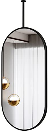 Bathroom Vanity/Makeup Mirror, Oval Black Metal Ceiling Mounted Mirror with Ceiling Hanging Rod (Boom can be customized) Decorative Simple Floating Suspended Horizontal Mirrors ( Size : 40cmx70cm )