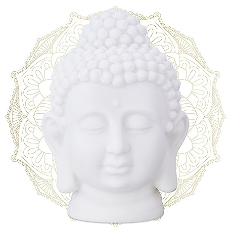 Relaxdays 2x Testa Statua di Buddha, Fugura Decorativa da Giardino, Budda Deco Zen, in Plastica, 17 x 12 x 10 cm, Bianco | Decorazioni zen per soggiorno e bagno, decorazioni Feng Shui