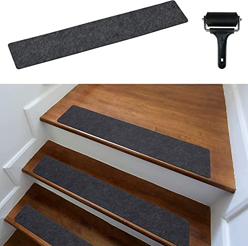 Hochflor-Treppenstufenmatte, 15 Stück Treppenpolster, Treppenstufenmatten, modernes Set, 10,2 x 61 cm, mattierter Treppen-Anti-Rutsch-Streifen, für Holztreppen im Innenbereich
